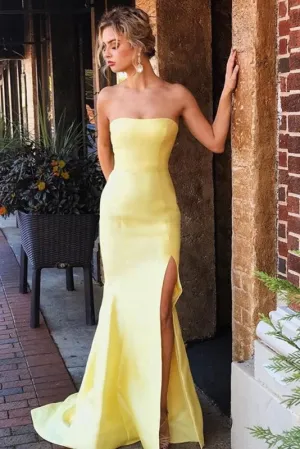 Daffodil Strapless Split Long Party Dress Sexy Simple Mermaid Prom Gown