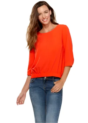 Gathered Hem Scoop Neck Blouse In Flamingo