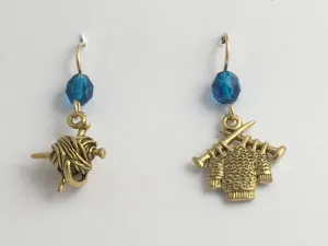 Gold tone Pewter & 14kgf  knitting earrings-knit, yarn, sweater, needles,knitter