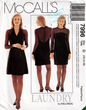 McCall's 7996 LAUNDRY Womens Lined Evening Dress with Sheer Bodice 1990s Vintage Sewing Pattern Size 12 - 16 UNCUT Factory Folded