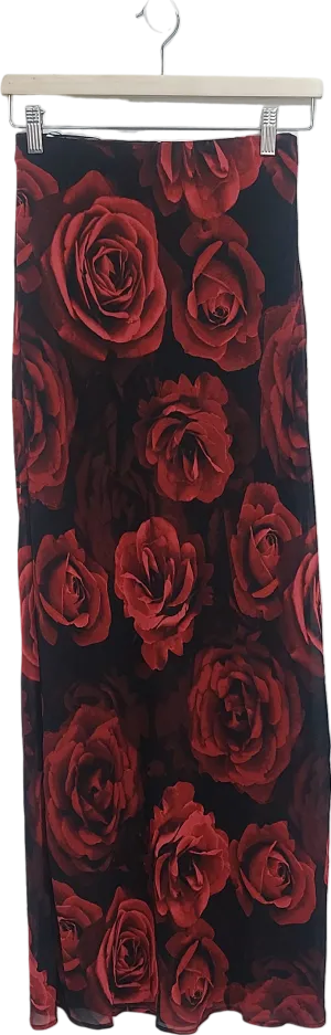 No Label Needed Red Rose Floral Chiffon Maxi Skirt UK 8
