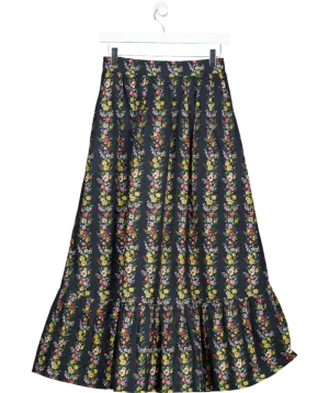 Pink City Prints Blue Floral Print Maxi Skirt UK XS