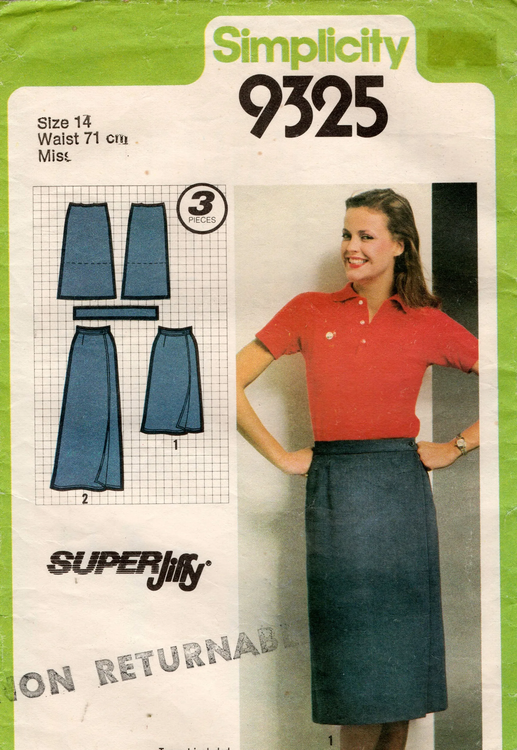 Simplicity 9325 Womens SUPER JIFFY Wrap Skirt 1980s Vintage Sewing Pattern Size 14 Waist 28 inches