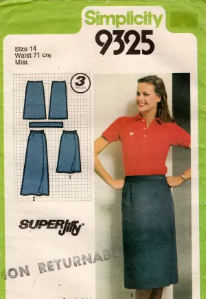 Simplicity 9325 Womens SUPER JIFFY Wrap Skirt 1980s Vintage Sewing Pattern Size 14 Waist 28 inches