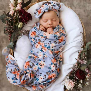 Snuggle Hunny Vintage Blossom Jersey Wrap & Headband Set