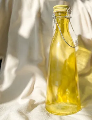 Vintage Cornsilk Glass Bottle with Stopper