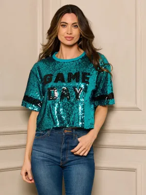 WOMEN'S SHORT SLEEVE GAME DAY SEQUINS TOP